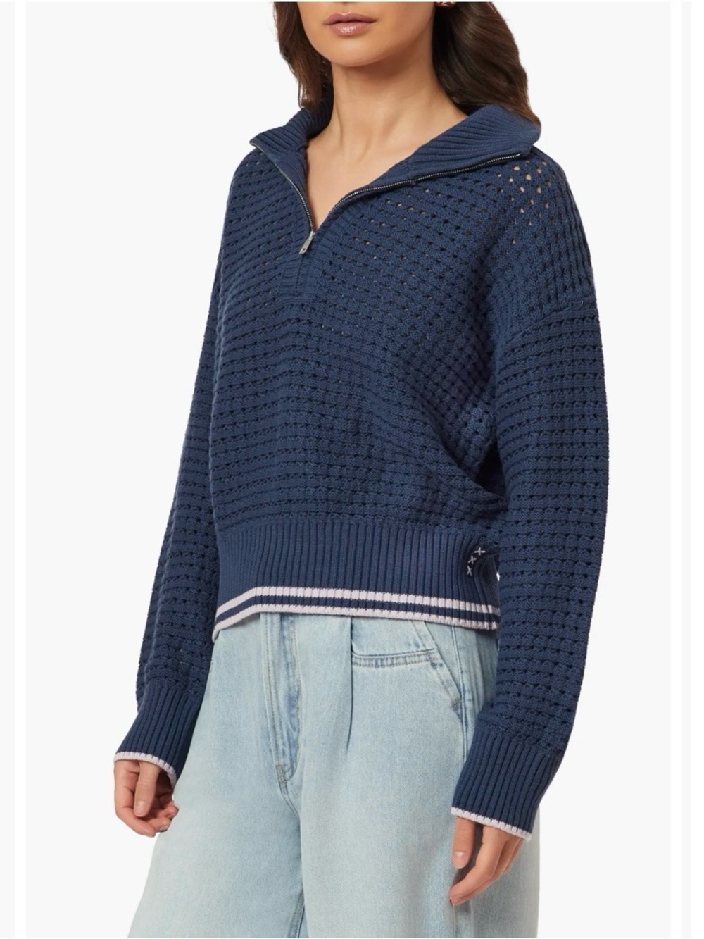 Scotch & Soda 100% cotton pointelle knit 3/4 zip pullover sweater tennis preppy